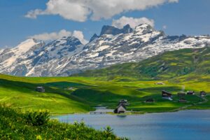 mountain and houses in Switzerland
